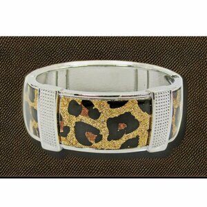 Animal Print Bangle Bracelet with Gold Sparkle an spring hinge opening 1" wide
